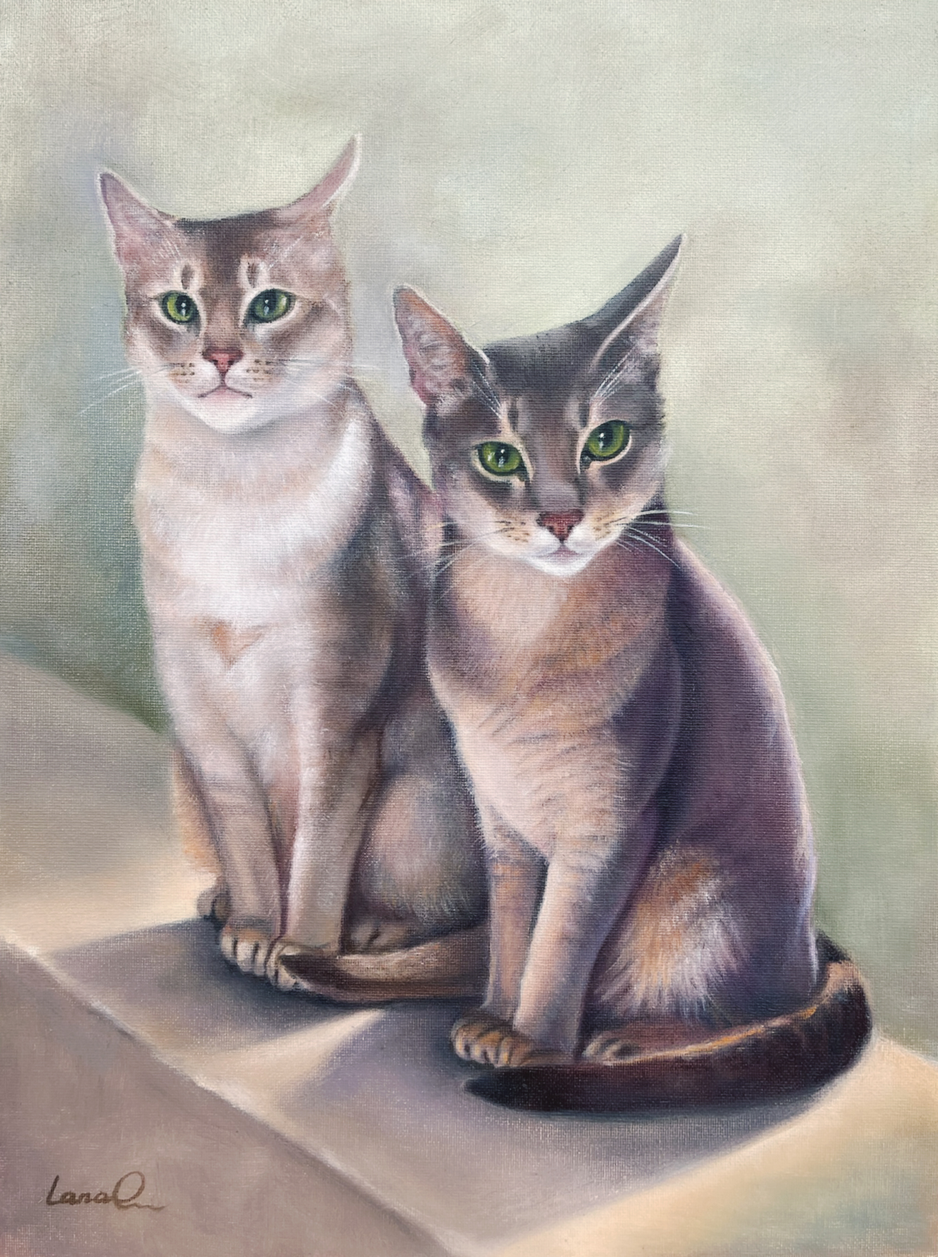 Commissioned pet portrait painting of two cats